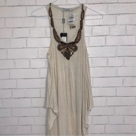 NEW Carlos Miele $255 Beaded Flowy Tank Tunic Dress Cover Up Ivory MEDIUM - Picture 11 of 15